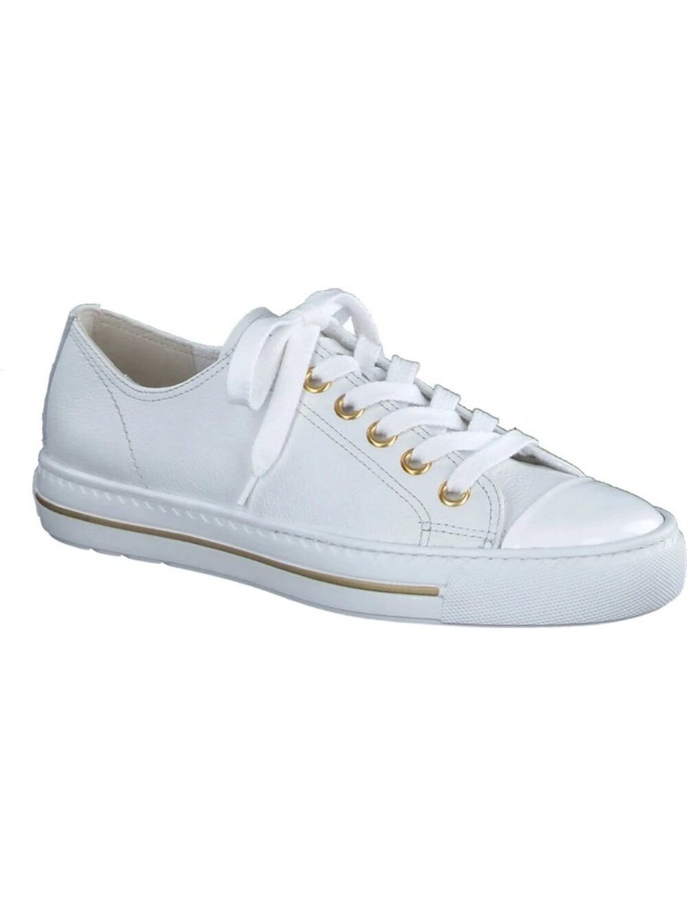 $470 Paul Green Sophie Sneaker low top WHITE LEATHER PATENT CAP TOE 8 (A14)